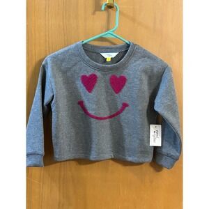 Rumi + Ryder NWT Girls Size 6/7 Gray Heart Eyes Smiley Face Chenille Sweatshirt